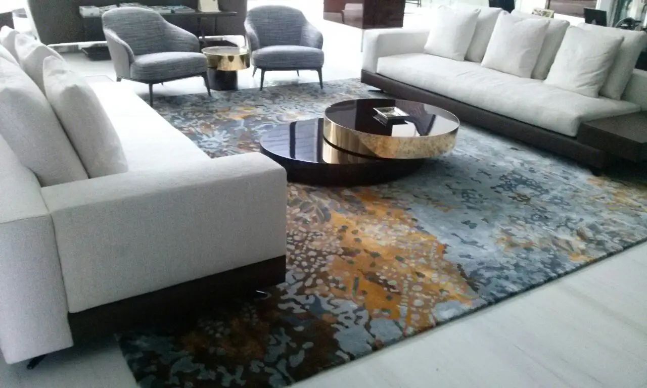 Abstract geometric area rug in a modern living room