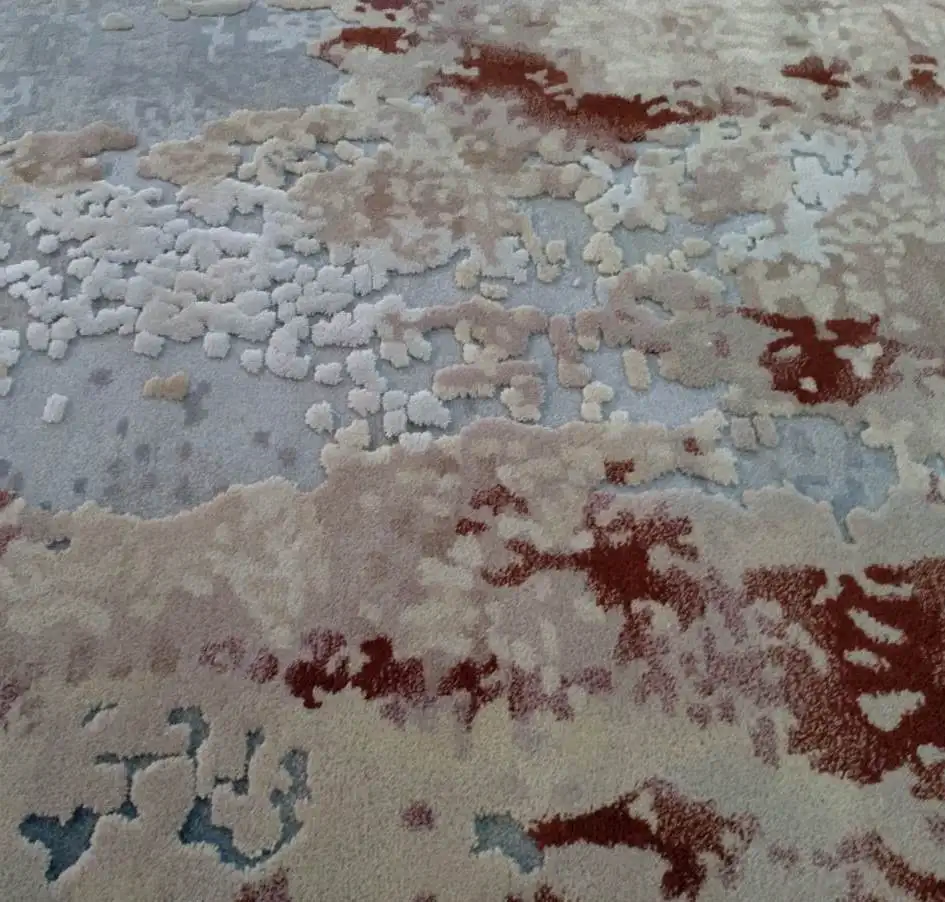 Karpet wool abstrak bertekstur tebal dengan efek 3 dimensi