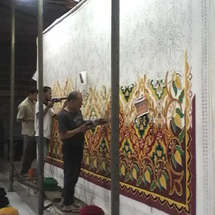 Hand-tufting large Batik-themed area rug for custom order